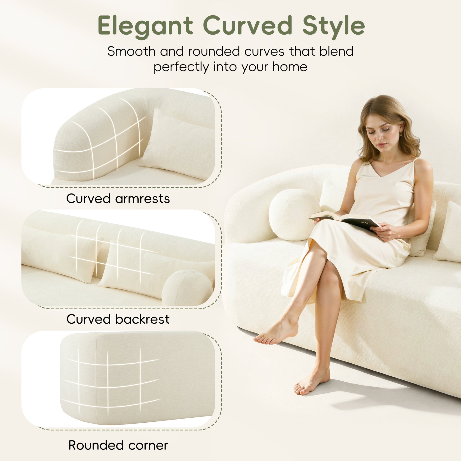 variant-group:rf-n723p404465a|Roomfitters 86 Inch Modern Curvy Sofa, 3-Seater Rounded Upholstered Couch with Plush Throw Pillows for Living Room, Beige
