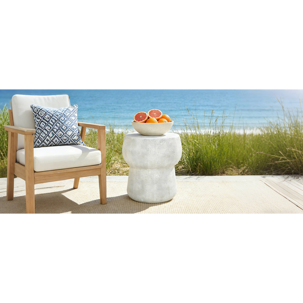 variant-group:rf-n711p422075k|Roomfitters Modern Grey Double Barrel Patio Side Table, Distressed Concrete Coffee Table, MgO Garden Stool