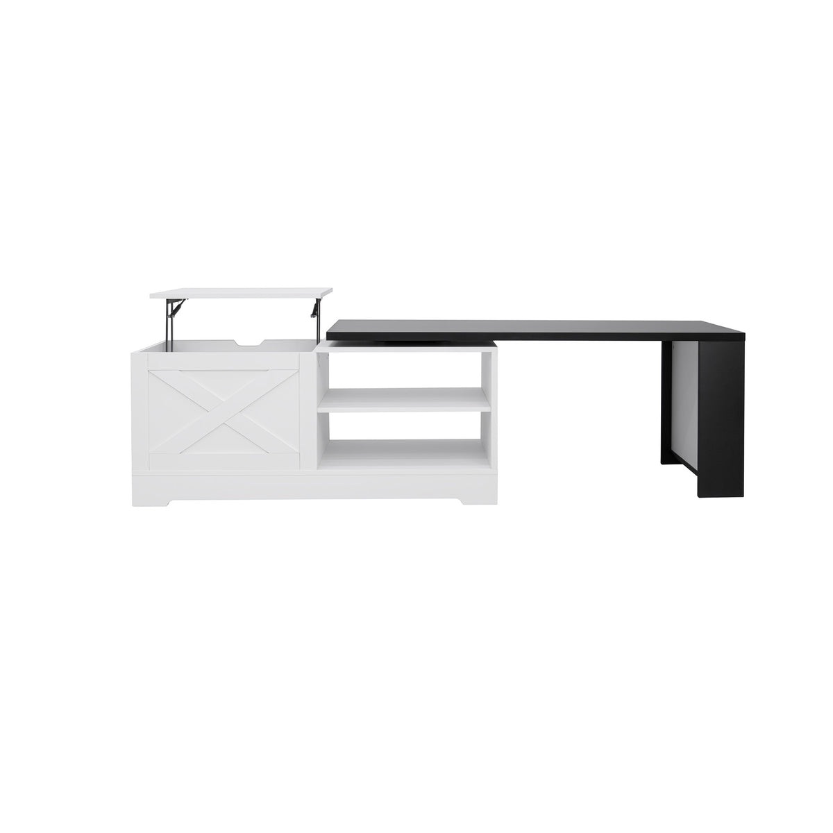 variant-group:rf-n724p351732k|Roomfitters Farmhouse Lift Top Coffee Table with Barn Doors and Outlets, White & Black