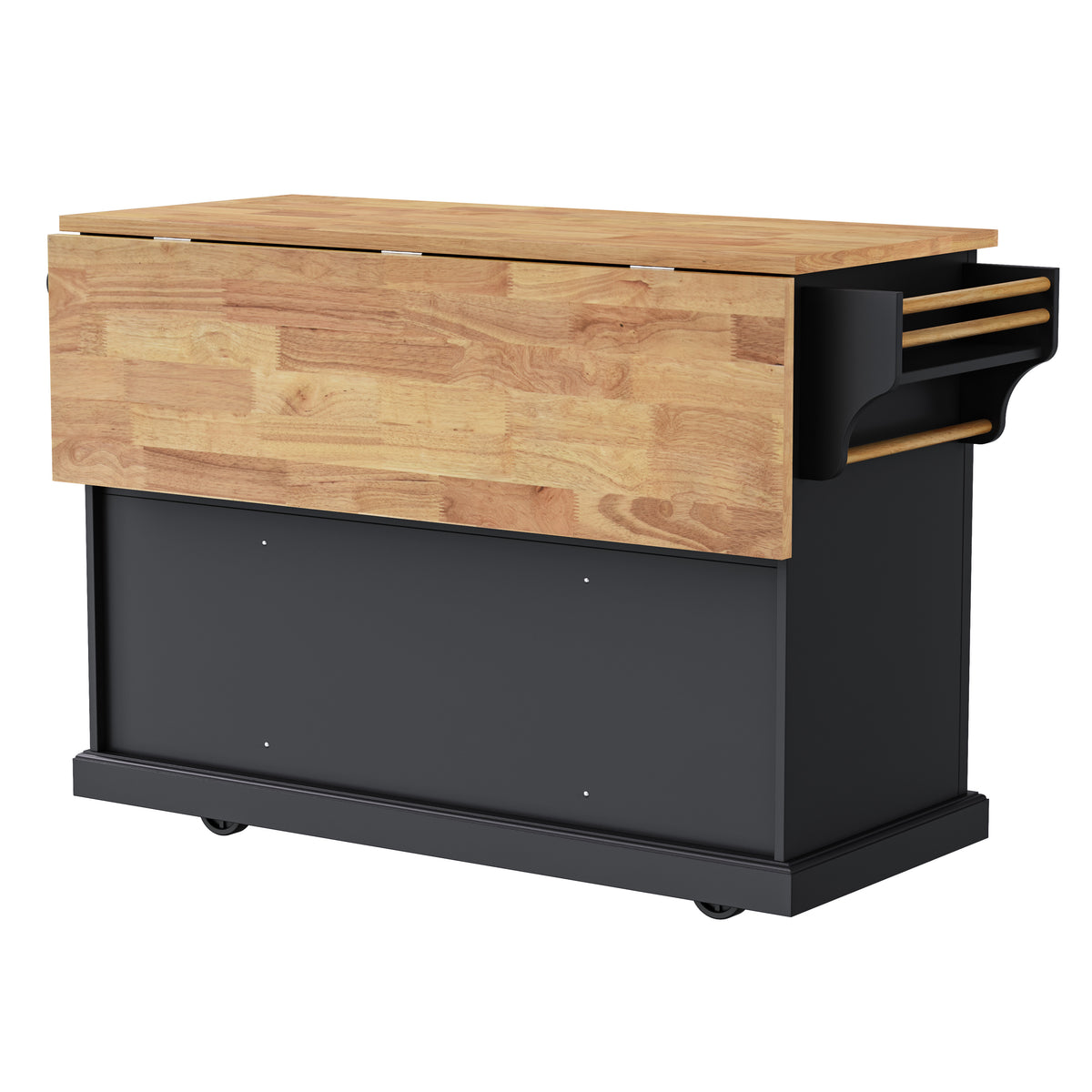 variant-group:rf-n707s195395b|Roomfitters 54" Kitchen Island with Wood Top, Rolling Storage Cabinet with 3 Drawers and 3 Doors, Spice Rack, Black