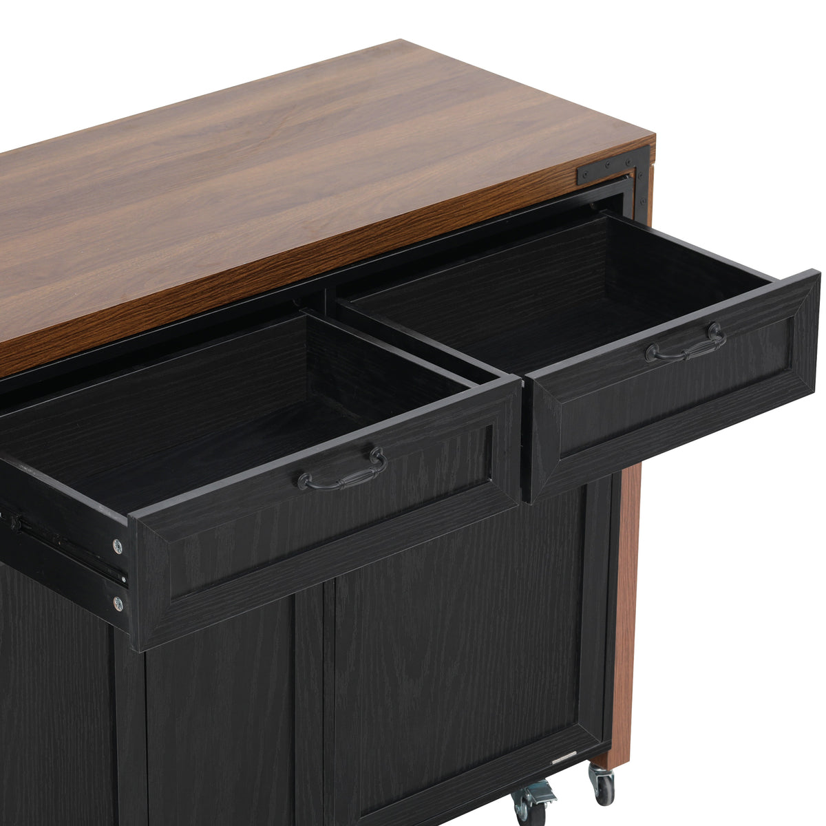 variant-group:rf-n707s000026b|Roomfitters 102.3" Kitchen Island with Tilt Out Trash Can Cabinet, Rolling Storage Cart, Slide-out Spice Rack, Black