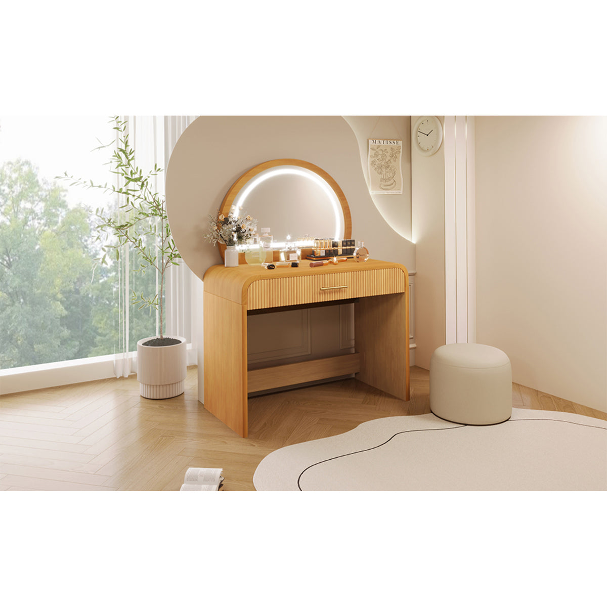 variant-group:rf-n704p196658n|Roomfitters 39-Inch Makeup Vanity Table with Touch Screen Lighted Mirror, Dressing Table with Drawer for Bedroom, Natural