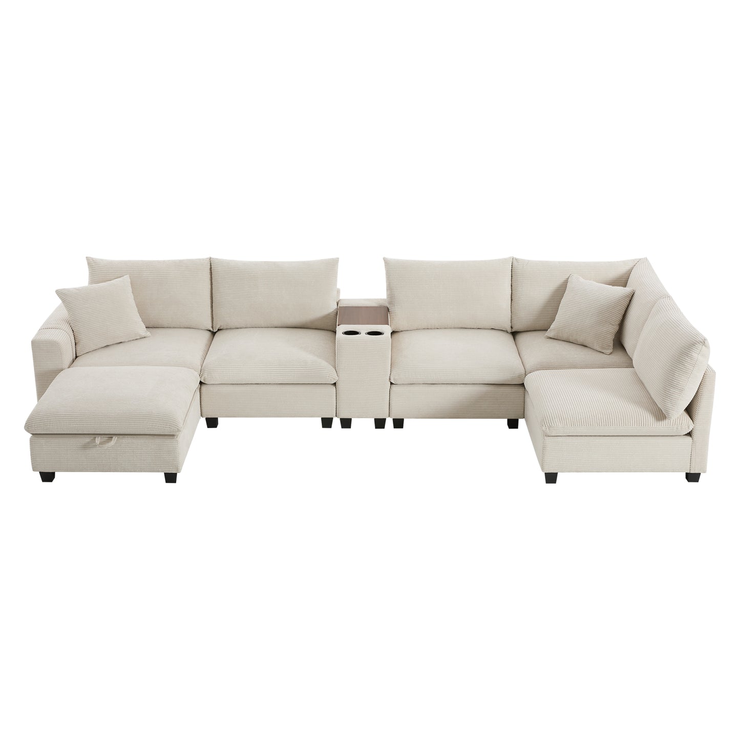 variant-group:rf-n723s1166a|Roomfitters 139 Inch U-Shaped Modular Sectional Sofa with Storage Console, Cup Holders and USB Ports for Living Room, Beige