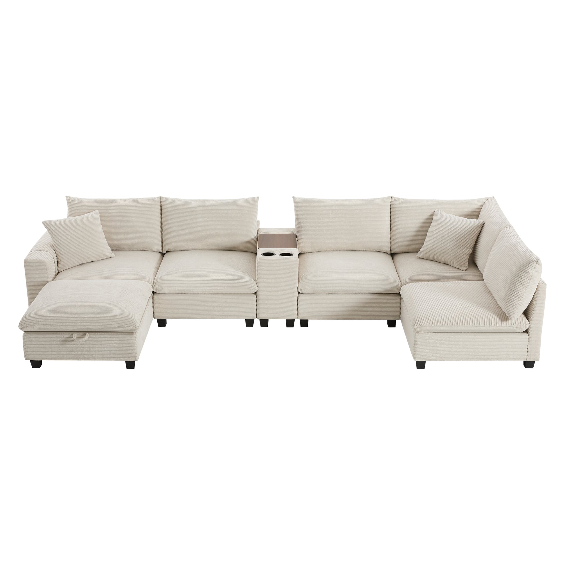 variant-group:rf-n723s1166a|Roomfitters 139 Inch U-Shaped Modular Sectional Sofa with Storage Console, Cup Holders and USB Ports for Living Room, Beige