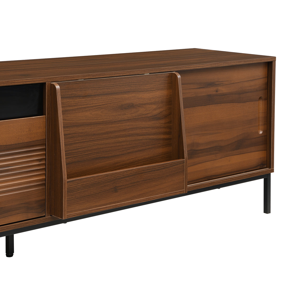variant-group:rf-n724p360370d|Roomfitters Mid-Century Modern 70" TV Stand Console with Sliding Doors, Brown