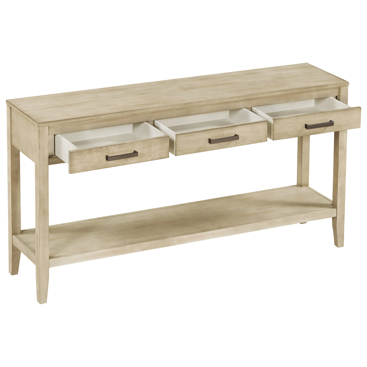 variant-group:rf-n711p410445e|Roomfitters 59.1" Farmhouse Entryway Table with 3 Drawers, Slim Console Sofa Table with Open Shelf for Hallway, Gray