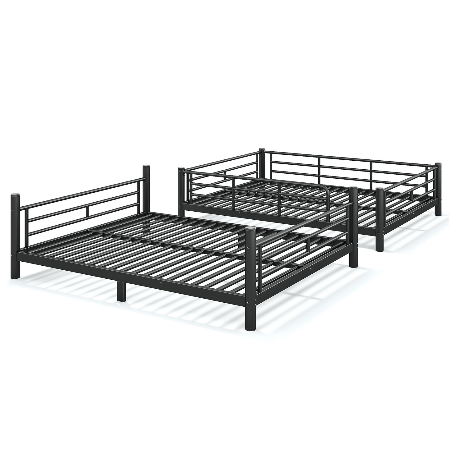 variant-group:rf-w1580s00607|Roomfitters Queen over Queen Metal Bunk Bed Frame for Teens Adults, Convertible 2 Separate Beds Round Tube, Black