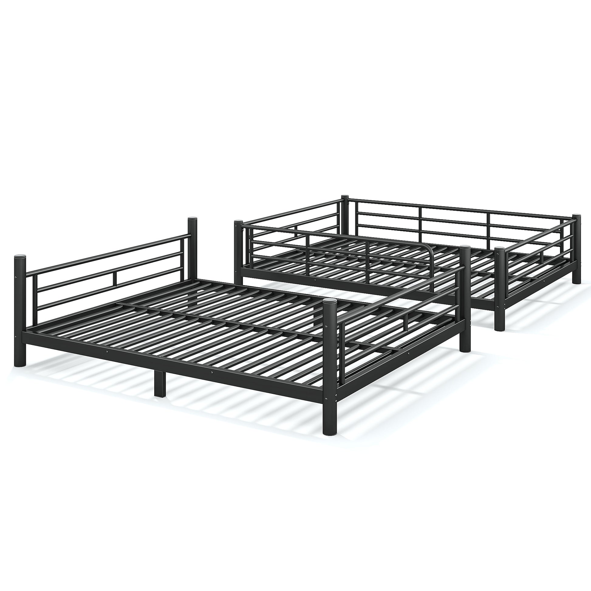 variant-group:rf-w1580s00607|Roomfitters Queen over Queen Metal Bunk Bed Frame for Teens Adults, Convertible 2 Separate Beds Round Tube, Black