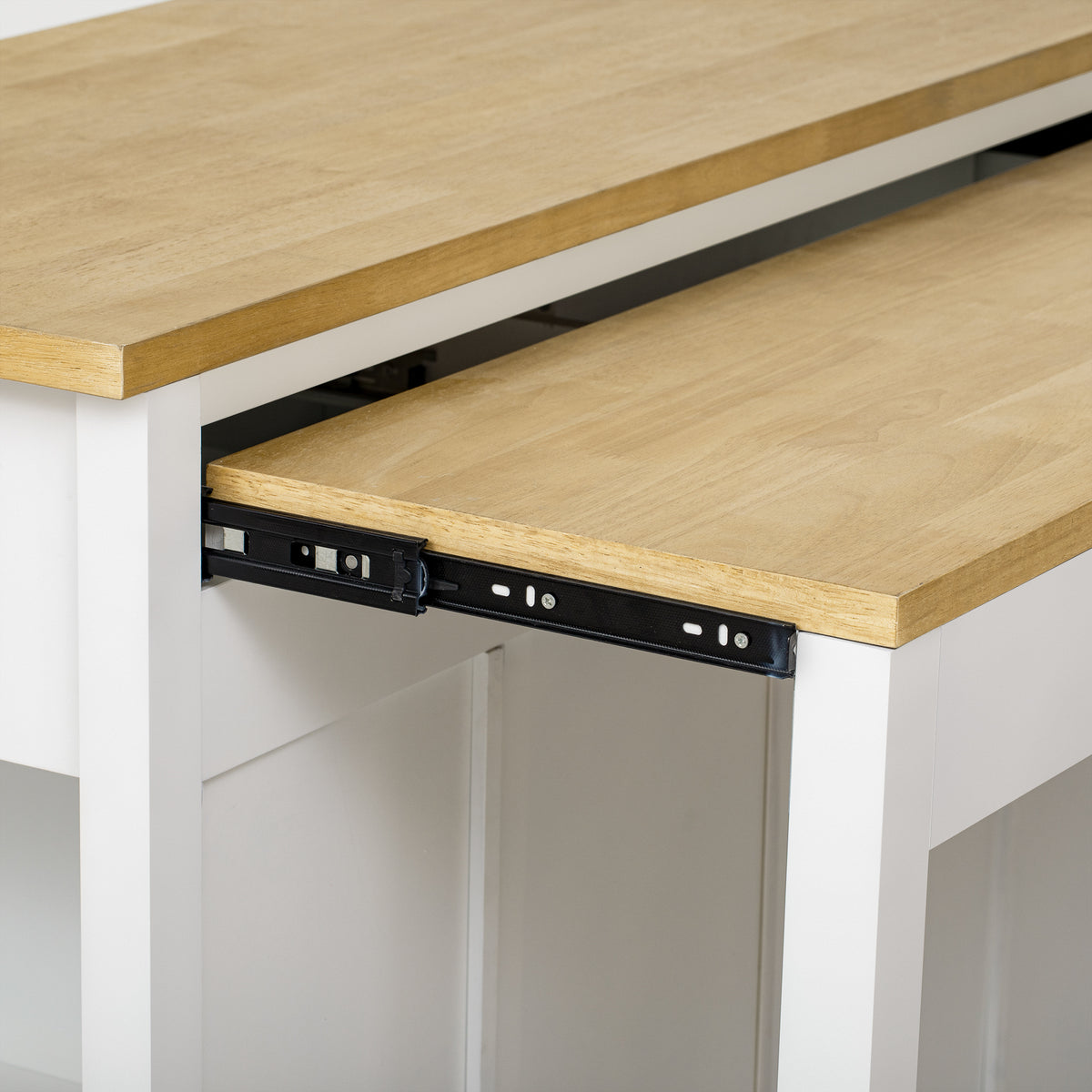 variant-group:rf-n707p215327w|Roomfitters 47" Kitchen Island with Extendable Dining Table, Storage Cabinet, Power Outlet, Rubber Wood Veneer, White