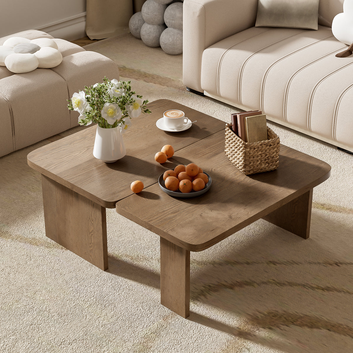 variant-group:rf-n724p232174d|Roomfitters Minimalist Coffee Table Set, Rectangular Center Table with Two-Tone Design, Natural