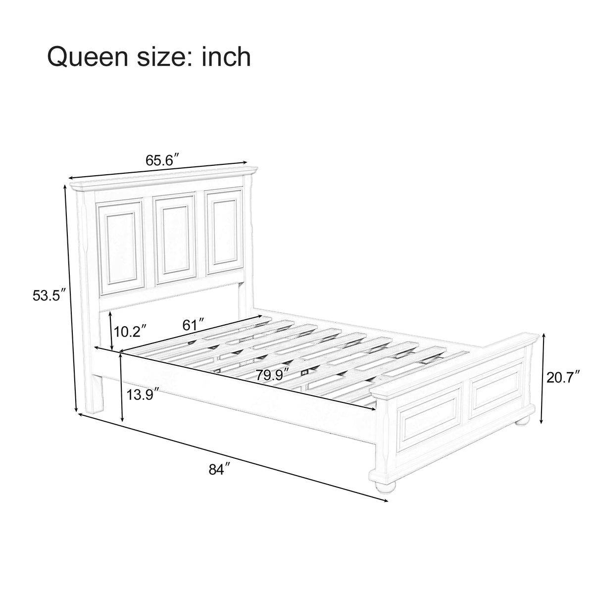 variant-group:rf-n701bs701p422959k|Roomfitters Queen Size Traditional Pinewood Vintage Tall Headboard Bed Frame, Country Panel Wood Bed, No Box Spring, White