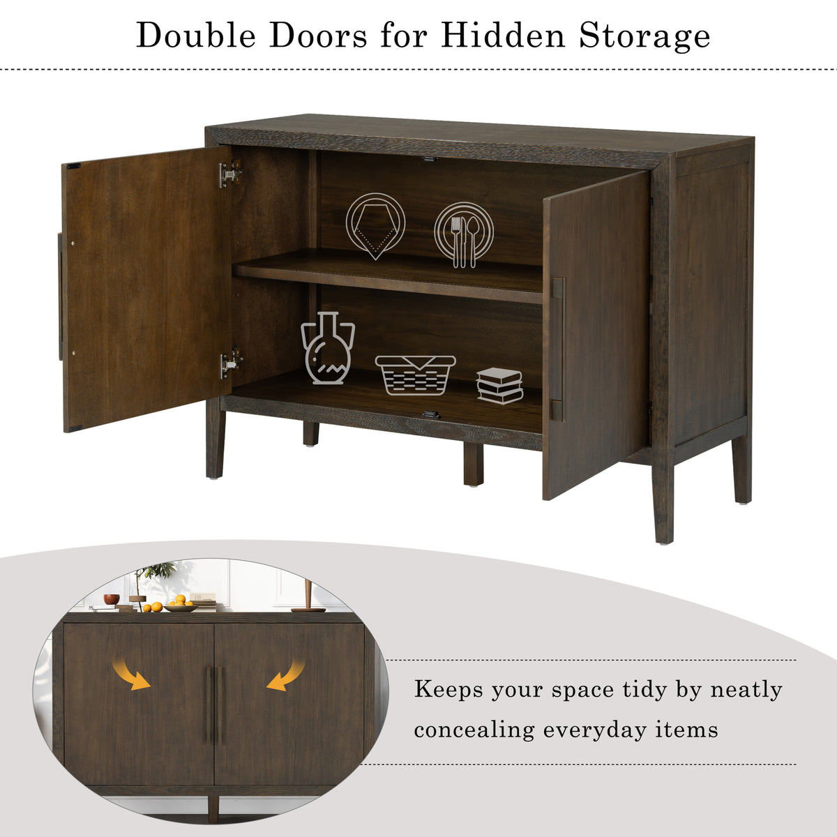 variant-group:rf-n711p410389b|Roomfitters 47.25-Inch Farmhouse Sideboard, 2-Door Buffet Cabinet, Dark Brown Wooden Storage Console, Metal Handles