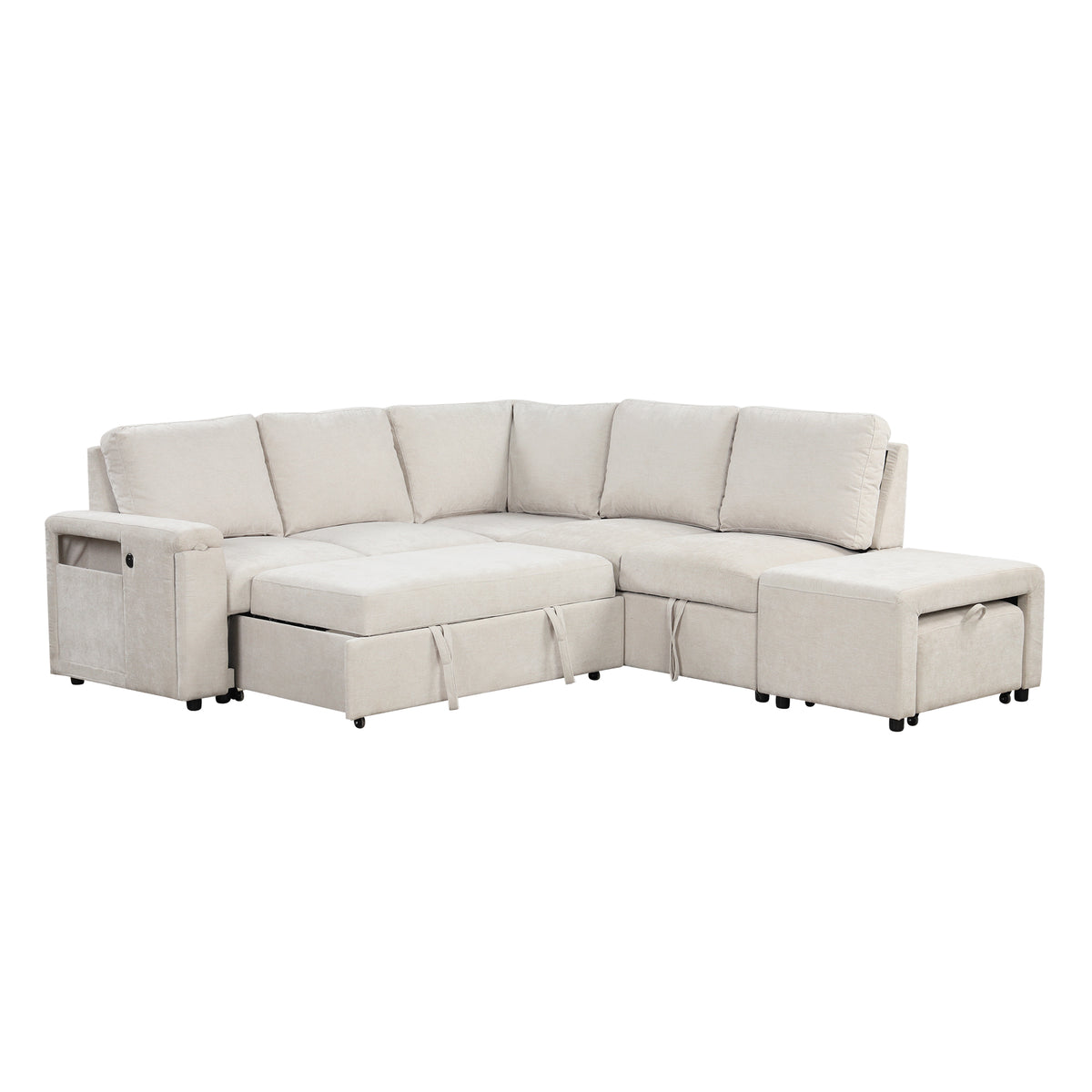 variant-group:rf-n711wy000390aaa|Roomfitters L-Shaped Padded Modular Sofa with Storage Space, USB Ports, and Cup Holders on the Armrests, Suitable for Living Rooms, Offices, and Apartments, Beige