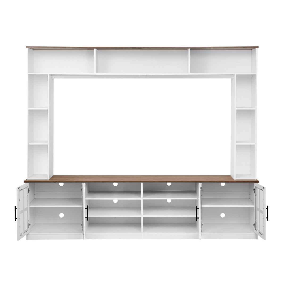 variant-group:rf-n724sj000127aak|Roomfitters Wall Unit Entertainment Center for up to 80 Inch TV, Media Console with Cabinets and Bookshelves, White