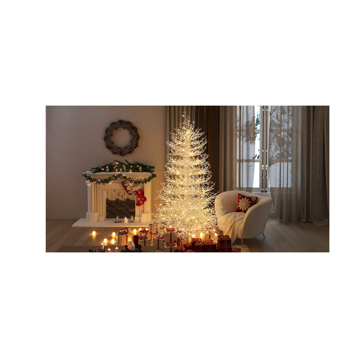 Roomfitters Pre-Lit Aspen Fir Christmas Tree 6FT, Hinged Snow-Flocked Artificial Holiday Tree with Warm Lights, 623 Tips, White Roomfitters