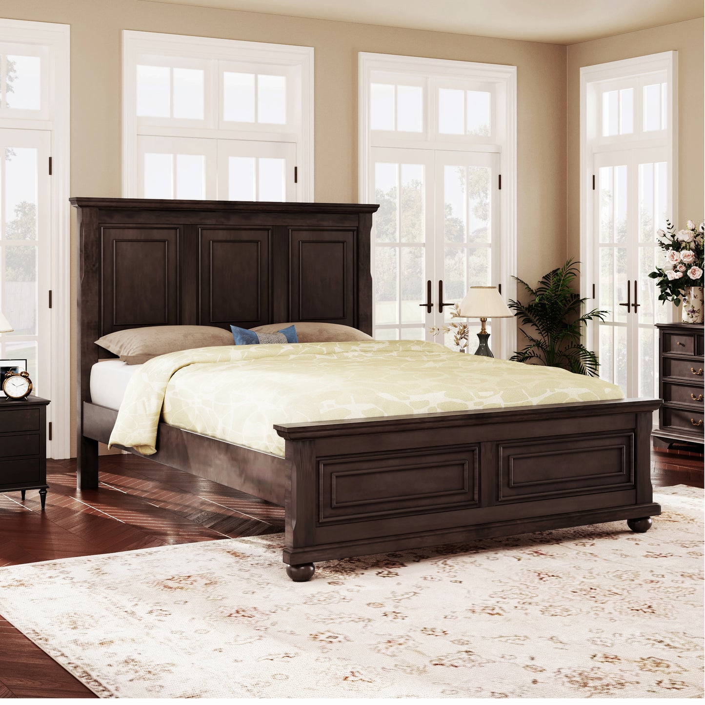 variant-group:rf-n701bs701p422951d|Roomfitters King Size Bed Frame with Paneled Headboard and Footboard, Traditional Wooden Platform Bed Frame, Brown