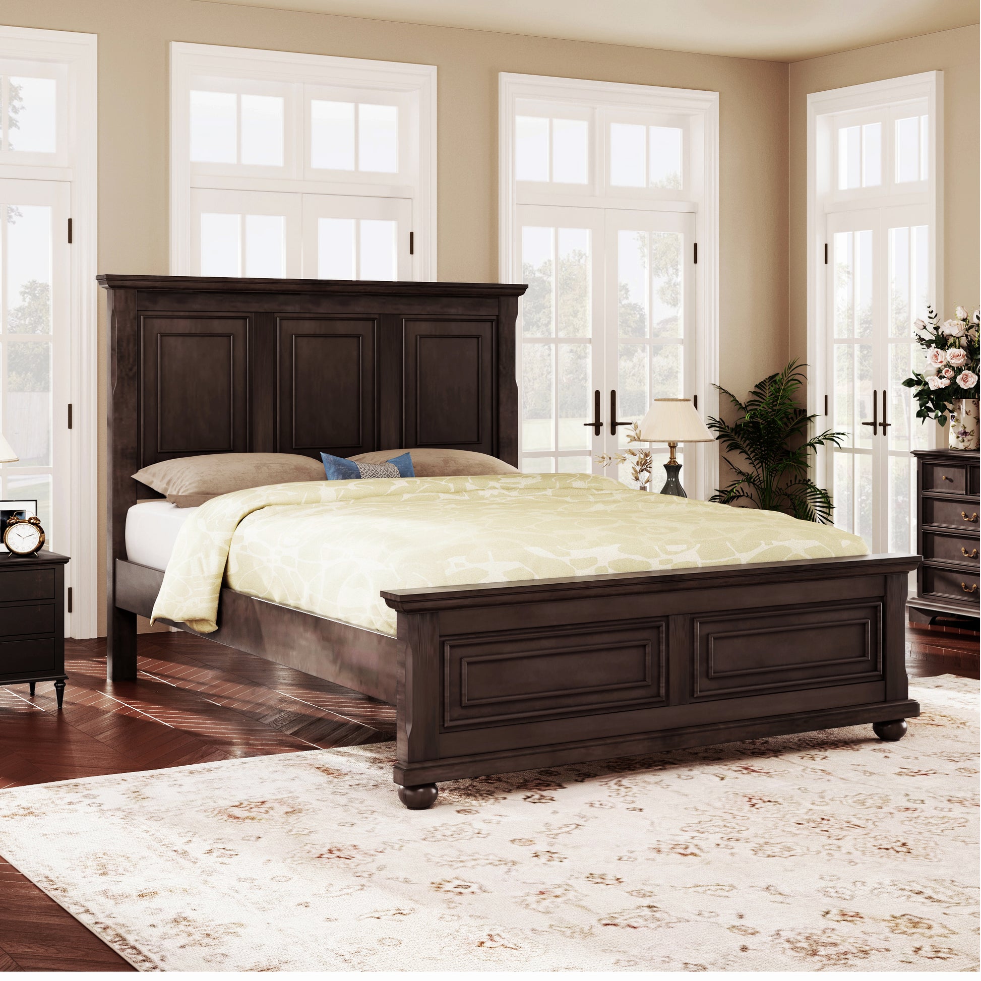 variant-group:rf-n701bs701p422951d|Roomfitters King Size Bed Frame with Paneled Headboard and Footboard, Traditional Wooden Platform Bed Frame, Brown