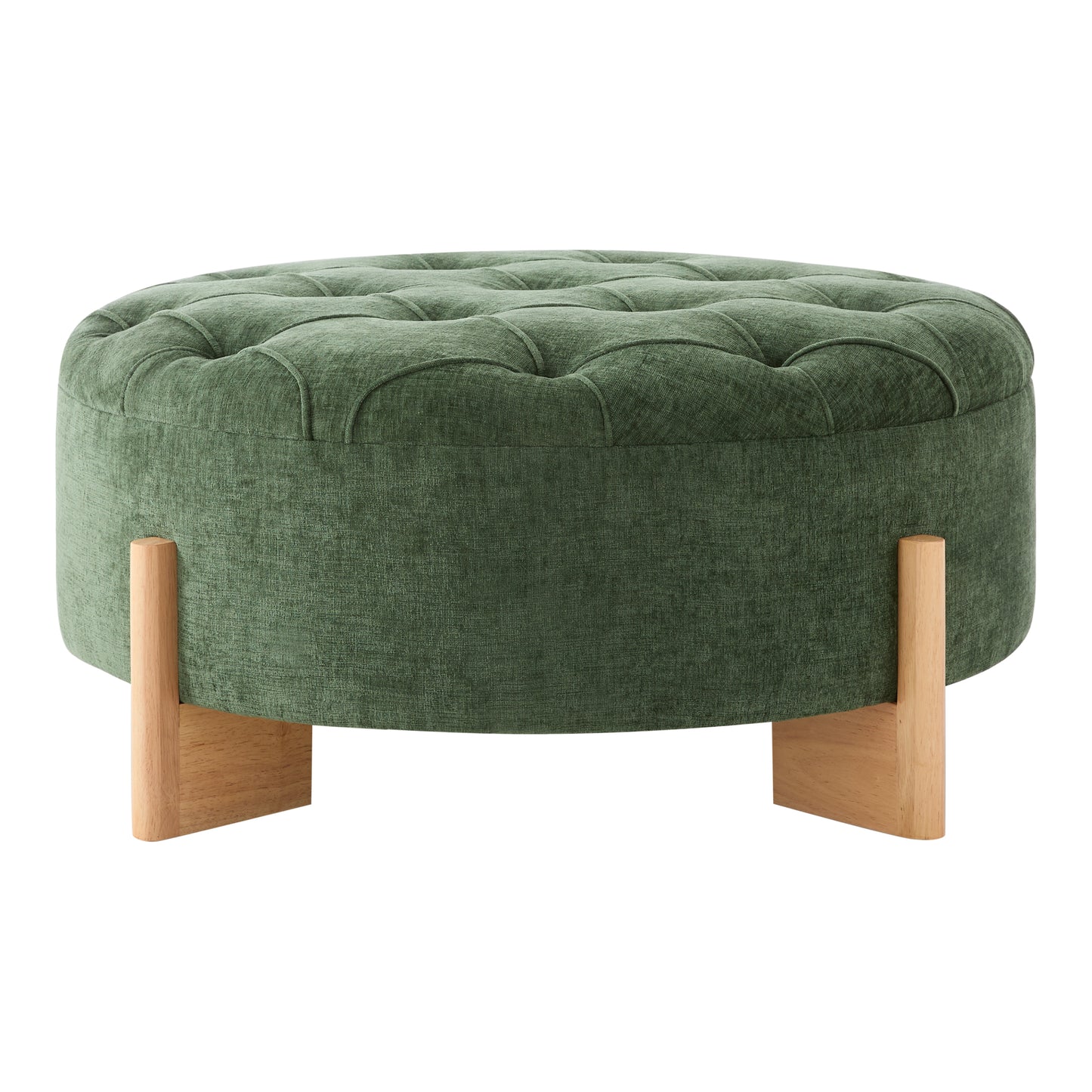 variant-group:rf-n723p405298g|Roomfitters 32 Inch Oversized Round Button-Tufted Ottoman, Upholstered Coffee Table Footrest with Wood Legs, Green