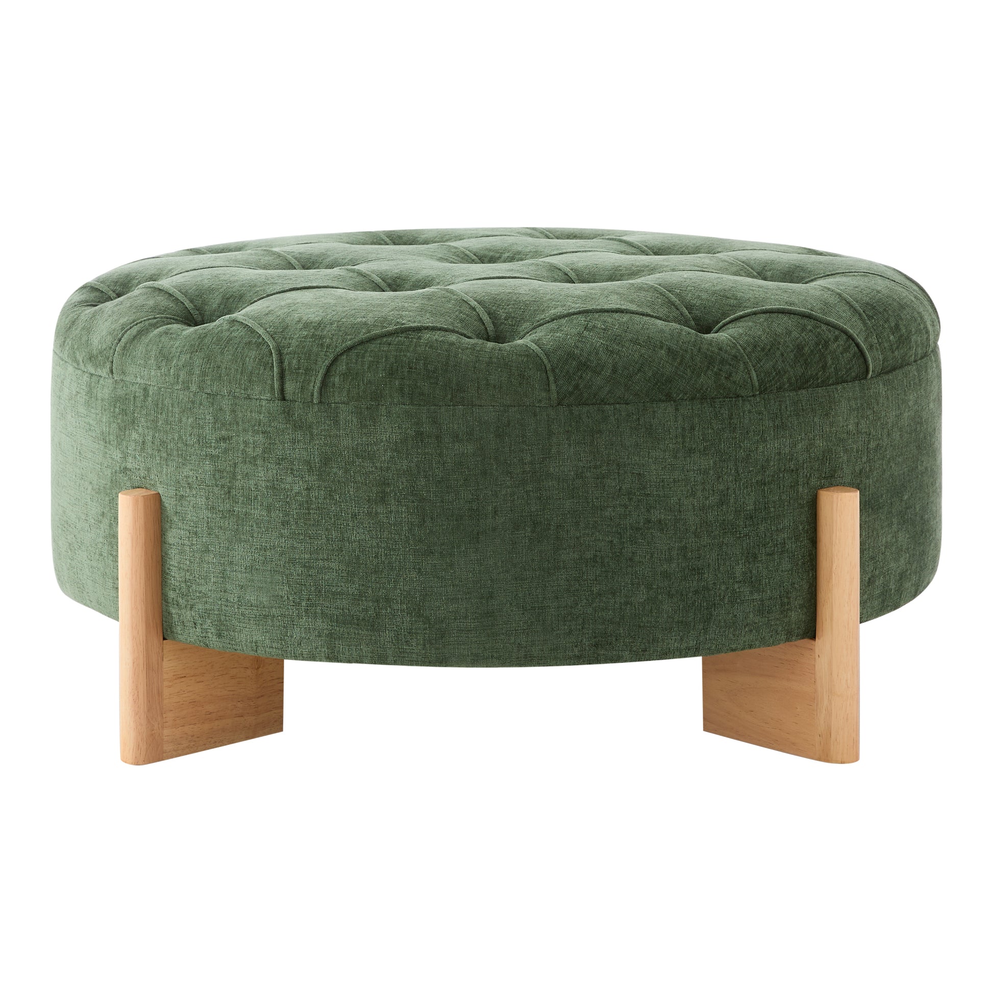 variant-group:rf-n723p405298g|Roomfitters 32 Inch Oversized Round Button-Tufted Ottoman, Upholstered Coffee Table Footrest with Wood Legs, Green