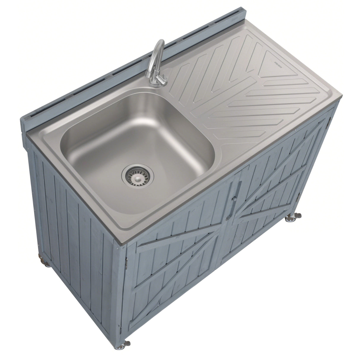 variant-group:rf-n707p370281g|Roomfitters 39.4" Outdoor Grill Cart with Stainless Steel Top, Prep Station with Sink and Storage Cabinet, Grey+Blue