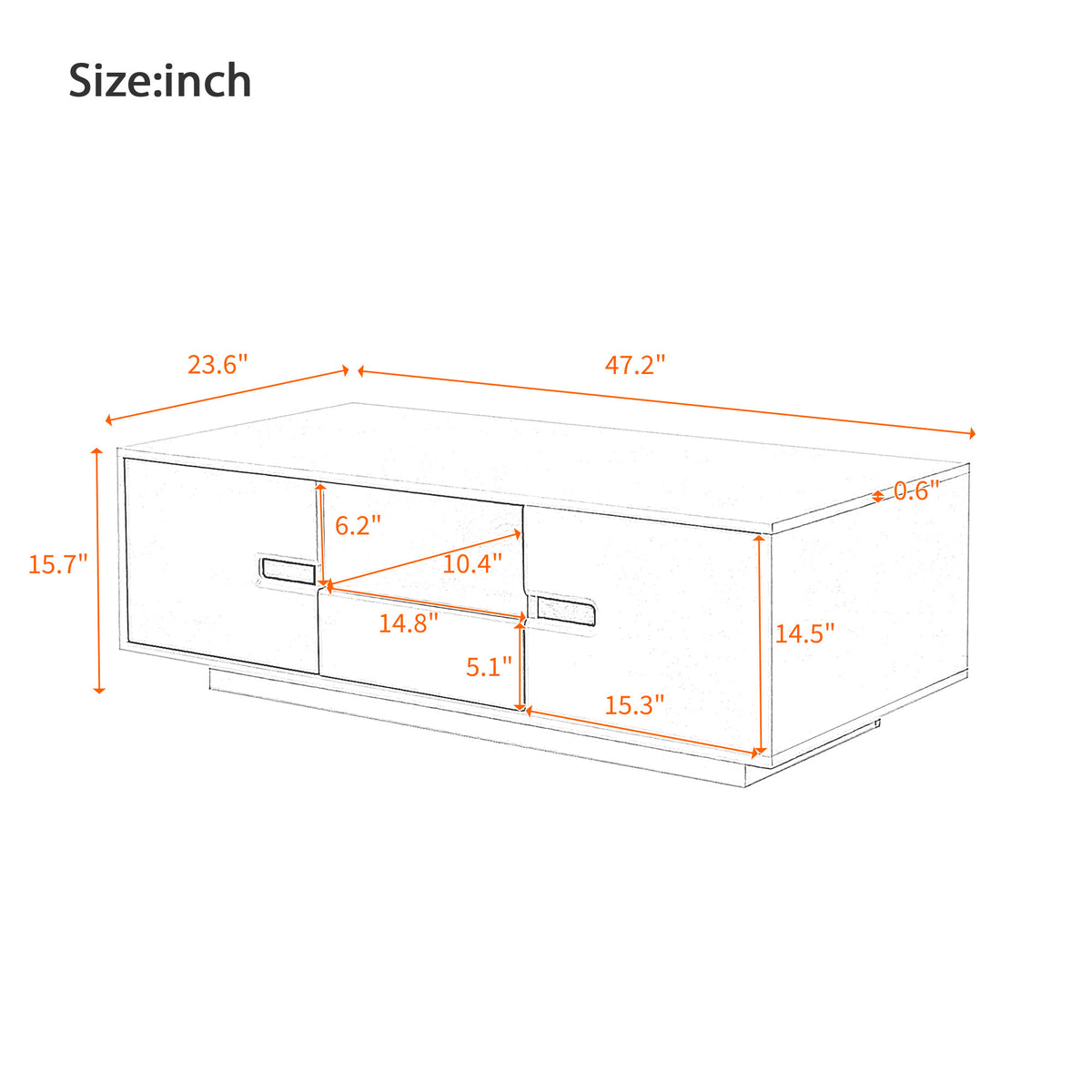 variant-group:rf-n724p294656k|Roomfitters Modern Glossy Coffee Table with Storage Space and Light Accent, Rectangle Center Table for Living Room, White