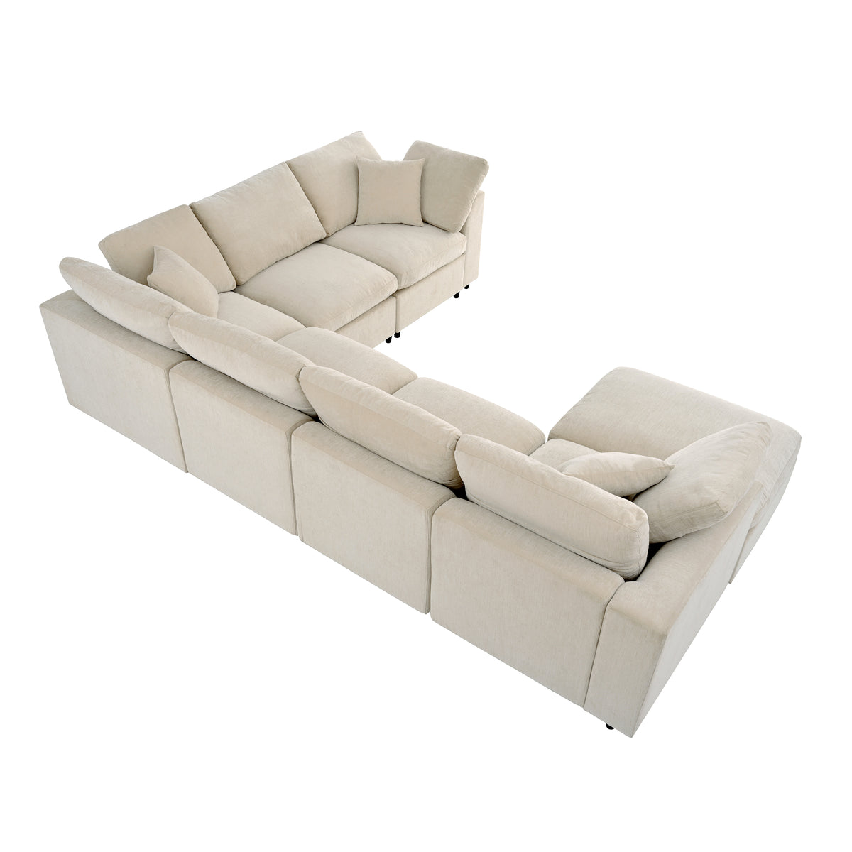 variant-group:rf-n711wy000453aaa|Roomfitters 7-Seater Modular Sectional Sofa with Ottoman, Extra Large L-Shape Chenille Upholstered Couch, Beige