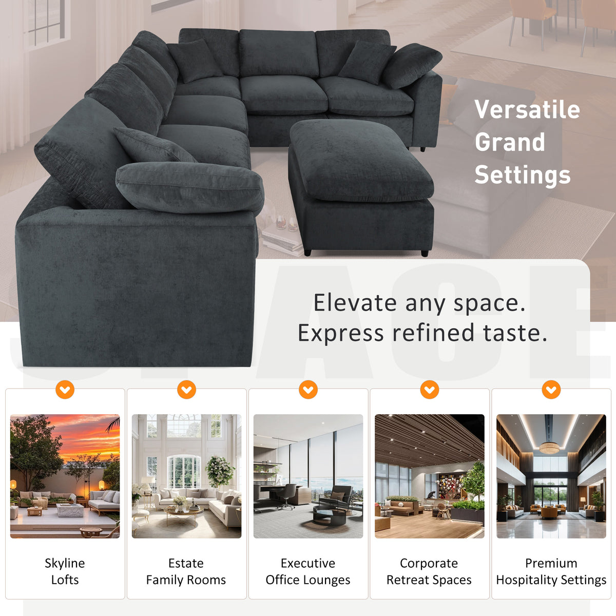 variant-group:rf-n711wy000453aae|Roomfitters 7-Seater Modular Sectional Sofa with Ottoman, Extra Large L-Shape Chenille Upholstered Couch, Gray