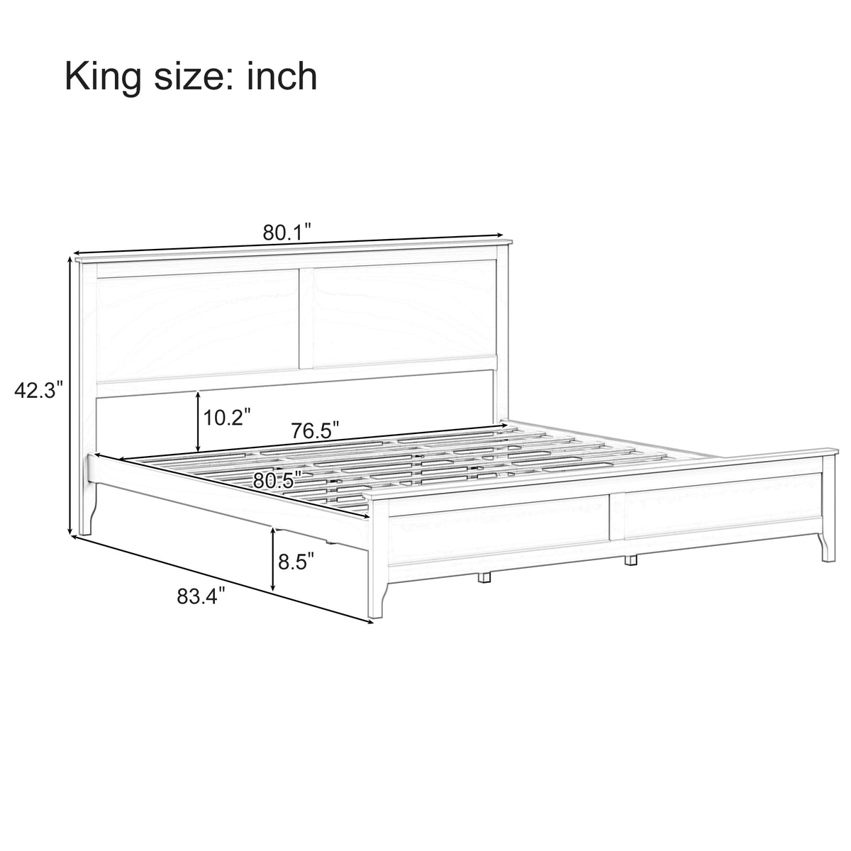 variant-group:rf-n701bs701p414277k|Roomfitters King Size Bed Frame with Paneled Headboard and Footboard, Traditional Wooden Platform Bed Frame, White