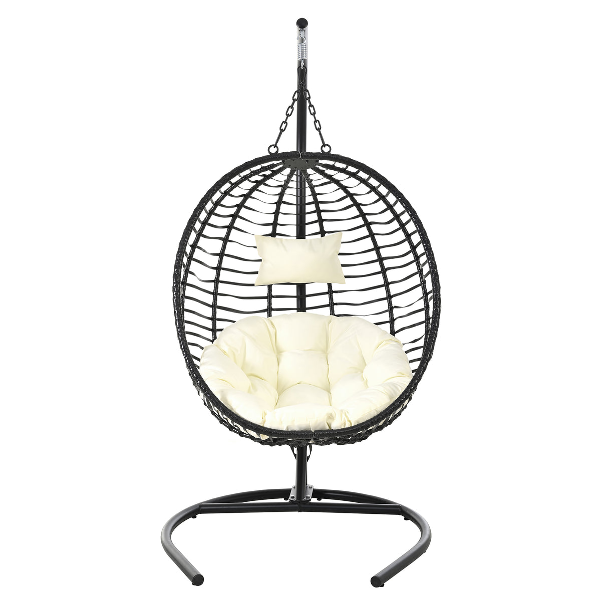 variant-group:rf-n711p389503a|Roomfitters Single Person Folding Egg Chair with Stand, UV Resistant Wicker Rattan Swing for Patio, Garden, Black+Beige