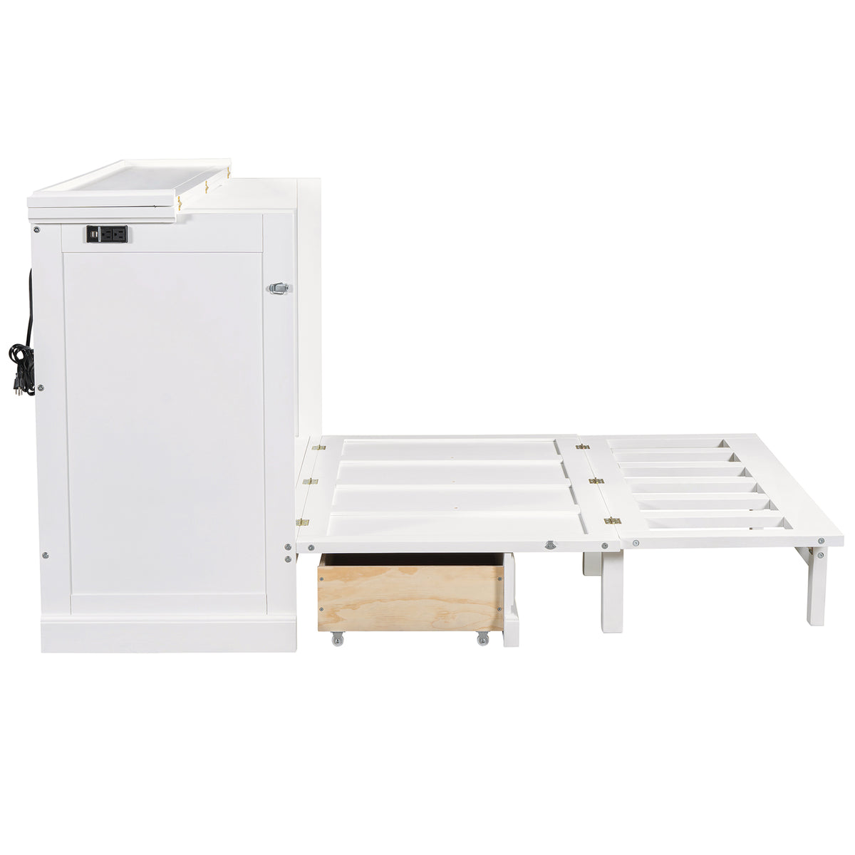 variant-group:rf-n701bs701p170501k|Roomfitters Full Size Murphy Bed Cabinet with Charging Station and Storage Drawer, Freestanding Fold Out Guest Bed, White