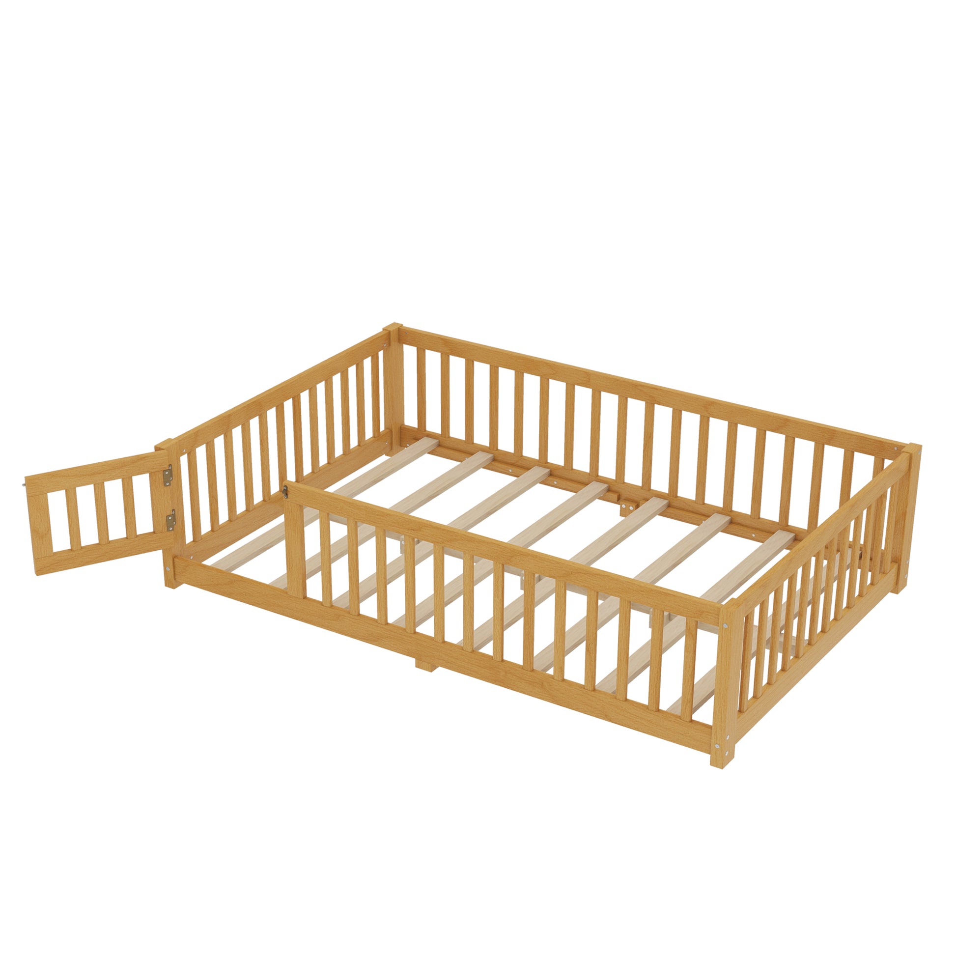 variant-group:rf-w1580p338952|Roomfitters Wooden Full Floor Bed Frame with Door & Safety Guardrails, Low Platform Design for Bedroom or Playroom, Natural