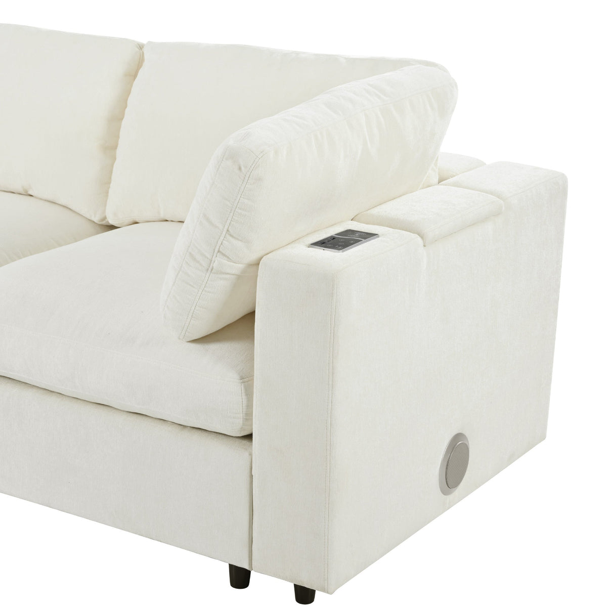 Roomfitters Upholstered Modular Sofa with Storage, 4-Seater Chenille Sectional, Smart Charging Hub, Bluetooth Speaker Roomfitters