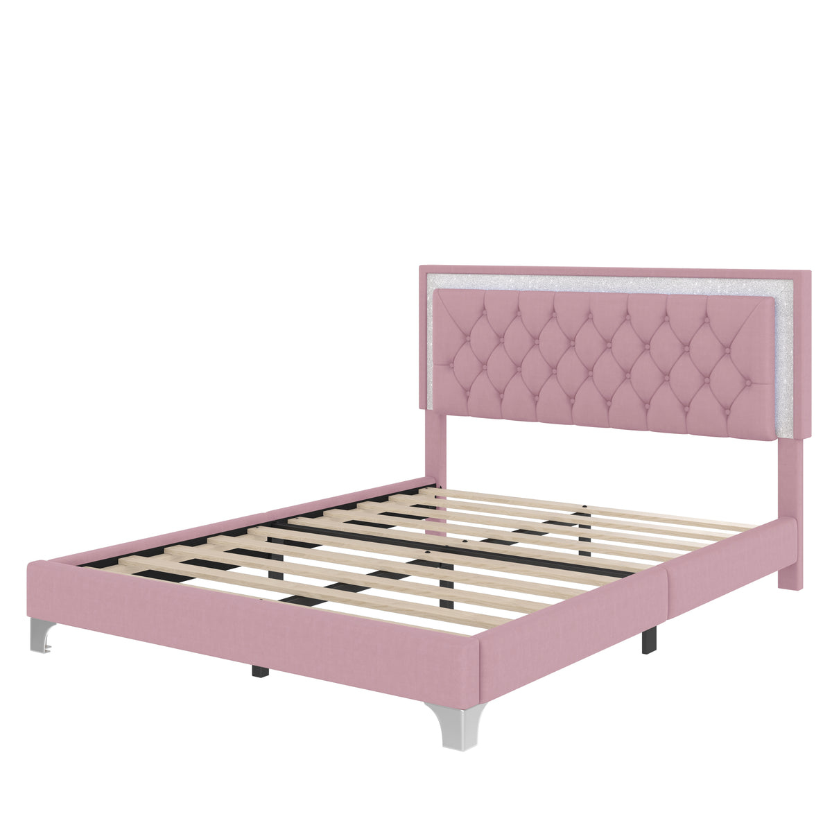 variant-group:rf-n733p183657h|Roomfitters Modern Velvet Queen Platform Bed with Tufted Headboard and Built-In Lighting, Pink