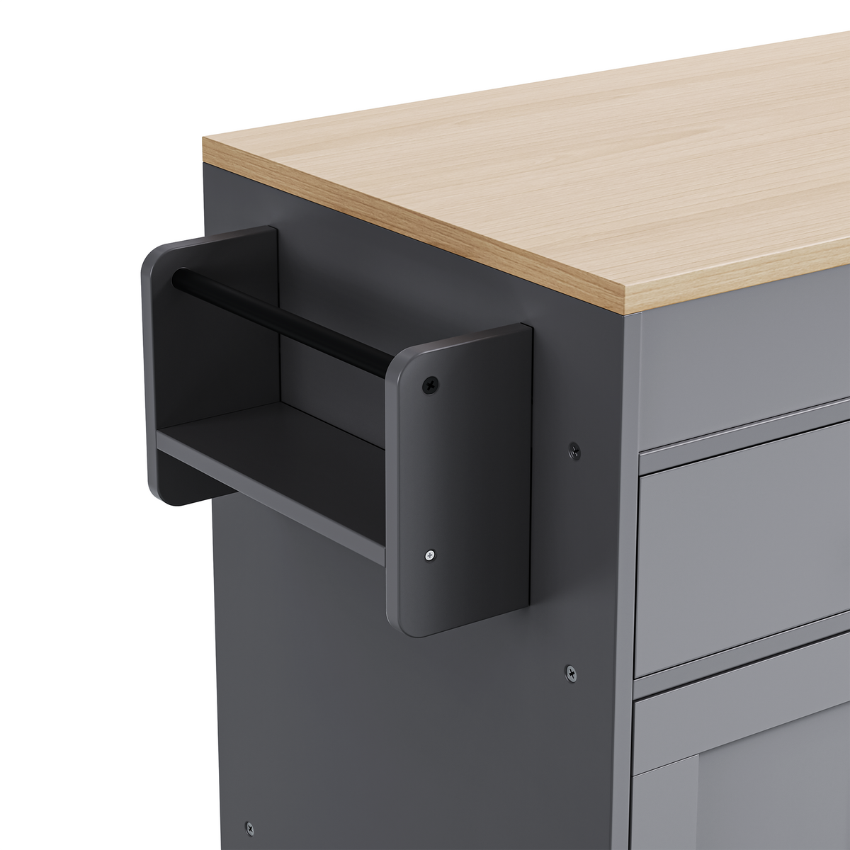 variant-group:rf-n707p333291g|Roomfitters 74.8" Rolling Kitchen Island with Extendable Dining Table, Mobile Cart with 4 Doors, 2 Drawers & Spice Rack, Grey