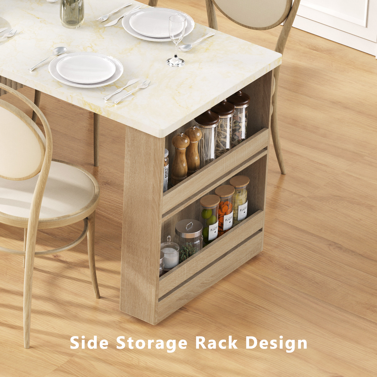 variant-group:rf-n707s000018y|Roomfitters 82.6" Fluted Kitchen Island with 51" Extendable Dining Table for 4-6, Power Outlet, Natural