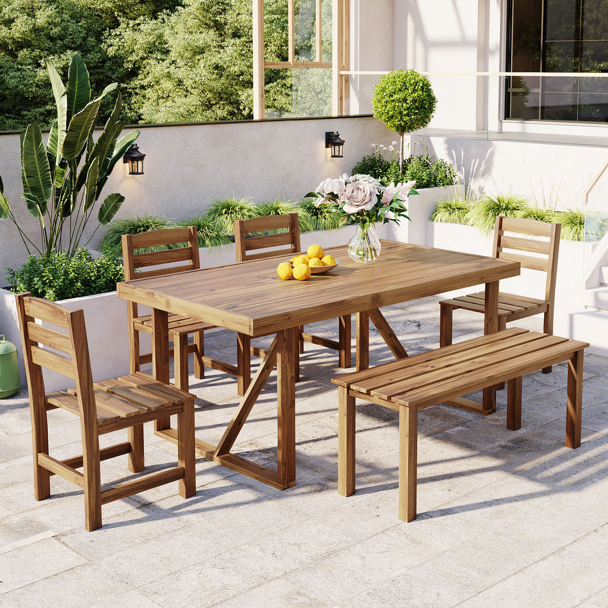 variant-group:rf-n711wy000432aaa|Roomfitters High-Quality Acacia Wood Outdoor Table and Chair Set for Patio, Balcony, Backyard, Natural Wood