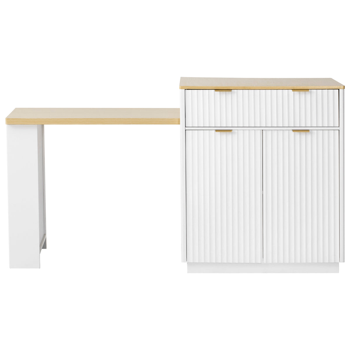 variant-group:rf-n707s000018w|Roomfitters 82.6" Fluted Kitchen Island with 51" Extendable Dining Table for 4-6, Power Outlet, White