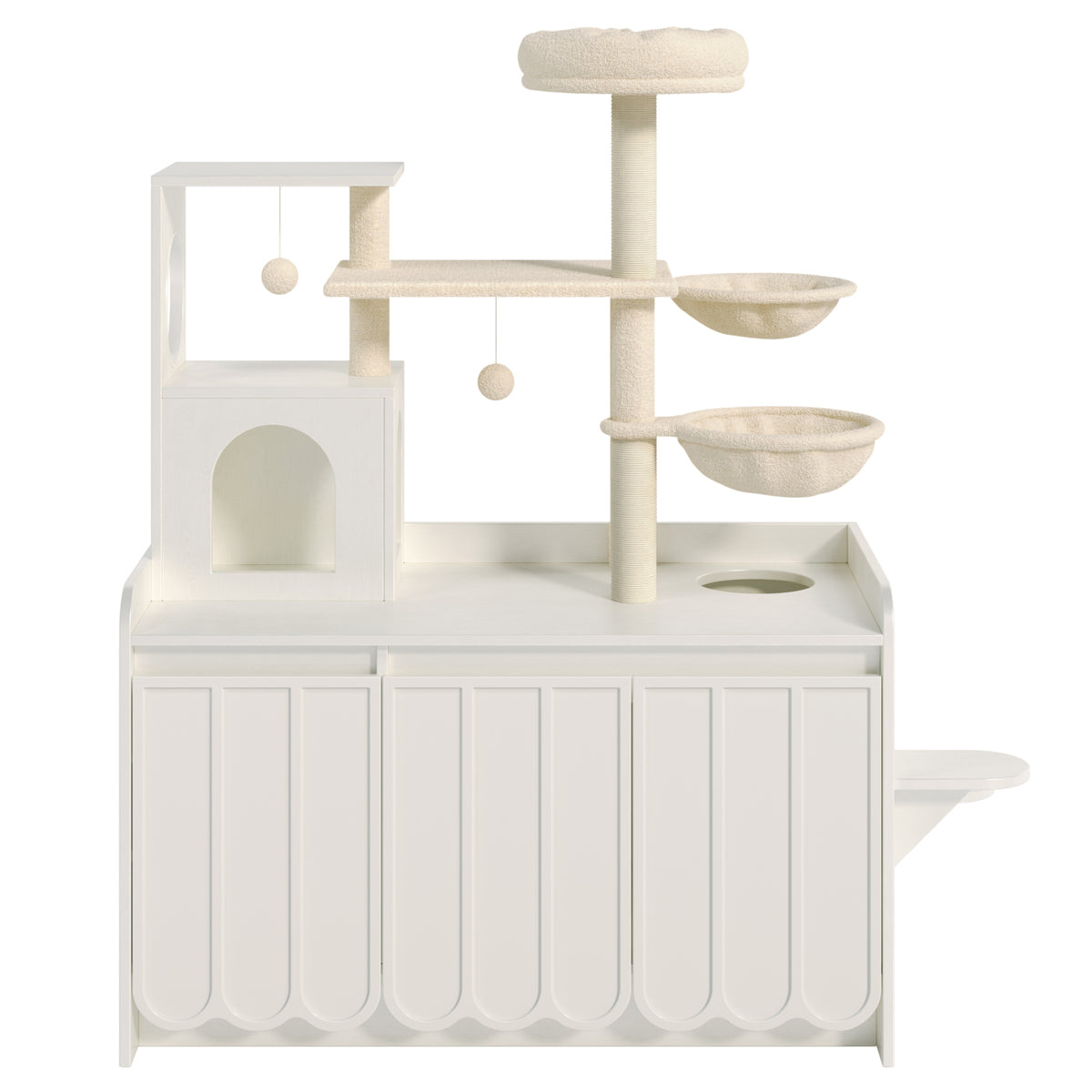 variant-group:rf-n704p443505k|Roomfitters All-in-One Modern Multi-Level Cat Tree Tower Condo with Hidden Litter Box Enclosure Space White