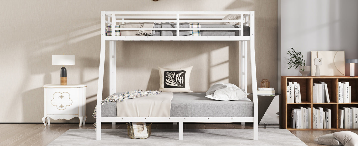 variant-group:rf-w1580p336604|Roomfitters Metal Twin Over Full Bunk Bed Frame with Ladder & Safety Rail, Heavy-Duty Space-Saving Design, White