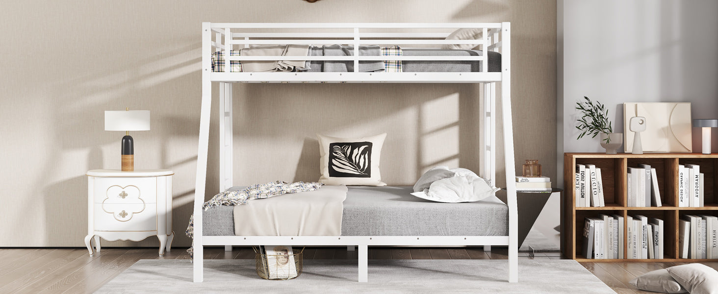 variant-group:rf-w1580p336604|Roomfitters Metal Twin Over Full Bunk Bed Frame with Ladder & Safety Rail, Heavy-Duty Space-Saving Design, White
