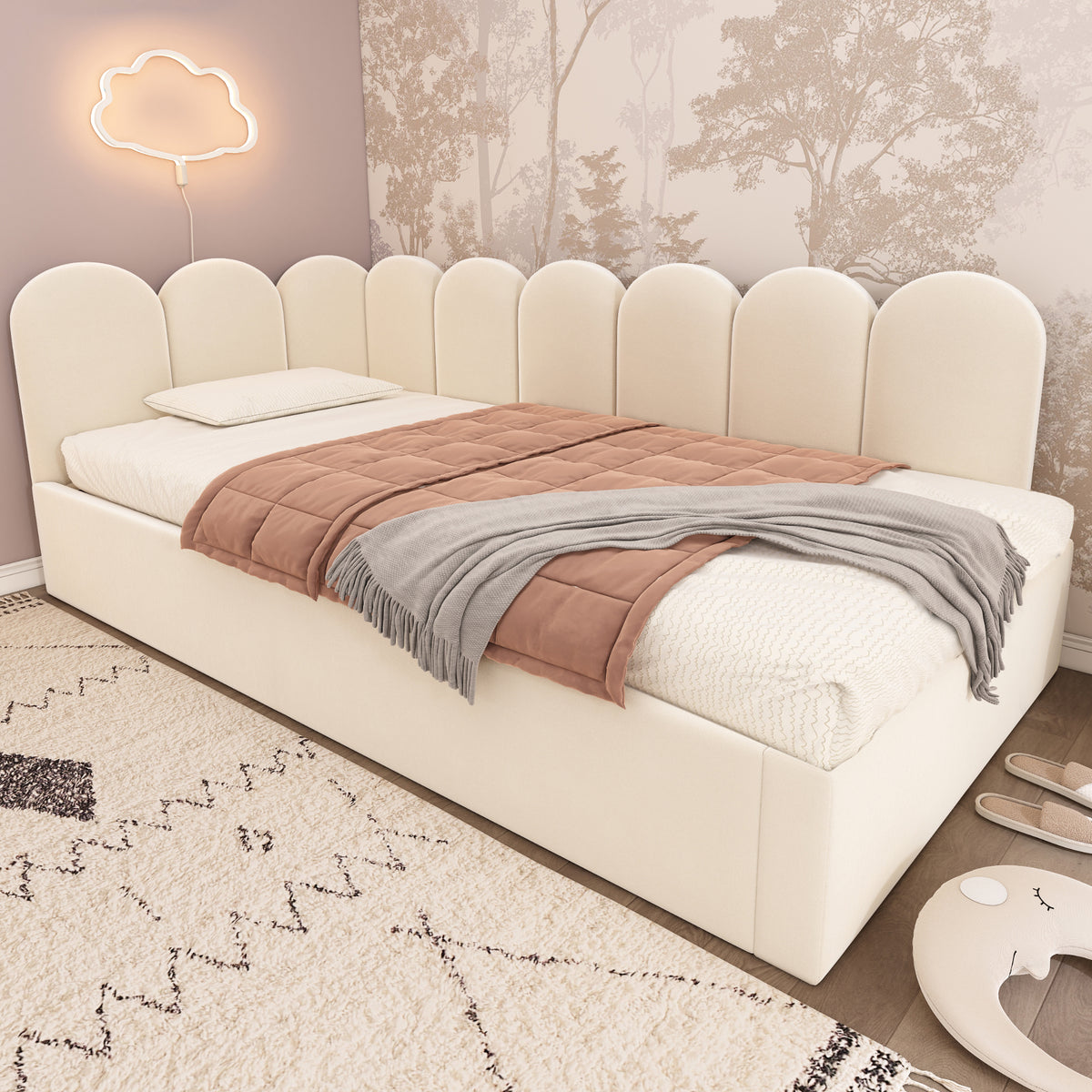 variant-group:rf-n736aa20362122b|Roomfitters Velvet Upholstered Twin Daybed with Pull Out Trundle, Sofa Bed with Metal Slat Frame, Beige