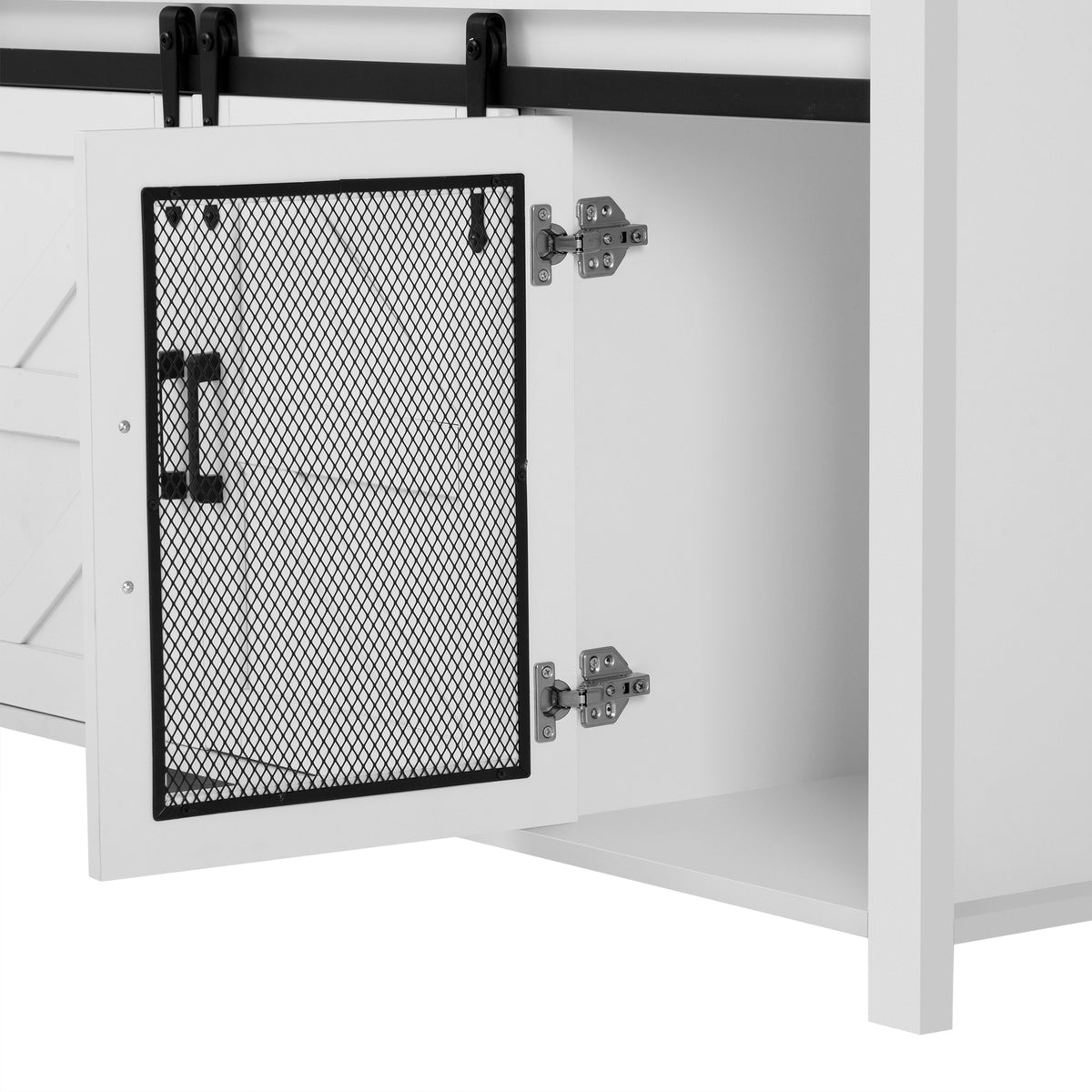 variant-group:rf-n711p347388k|Roomfitters 59.3" Sideboard Buffet Cabinet with Sliding Barn Doors, Modern Farmhouse Storage for Kitchen & Dining, Brown+White