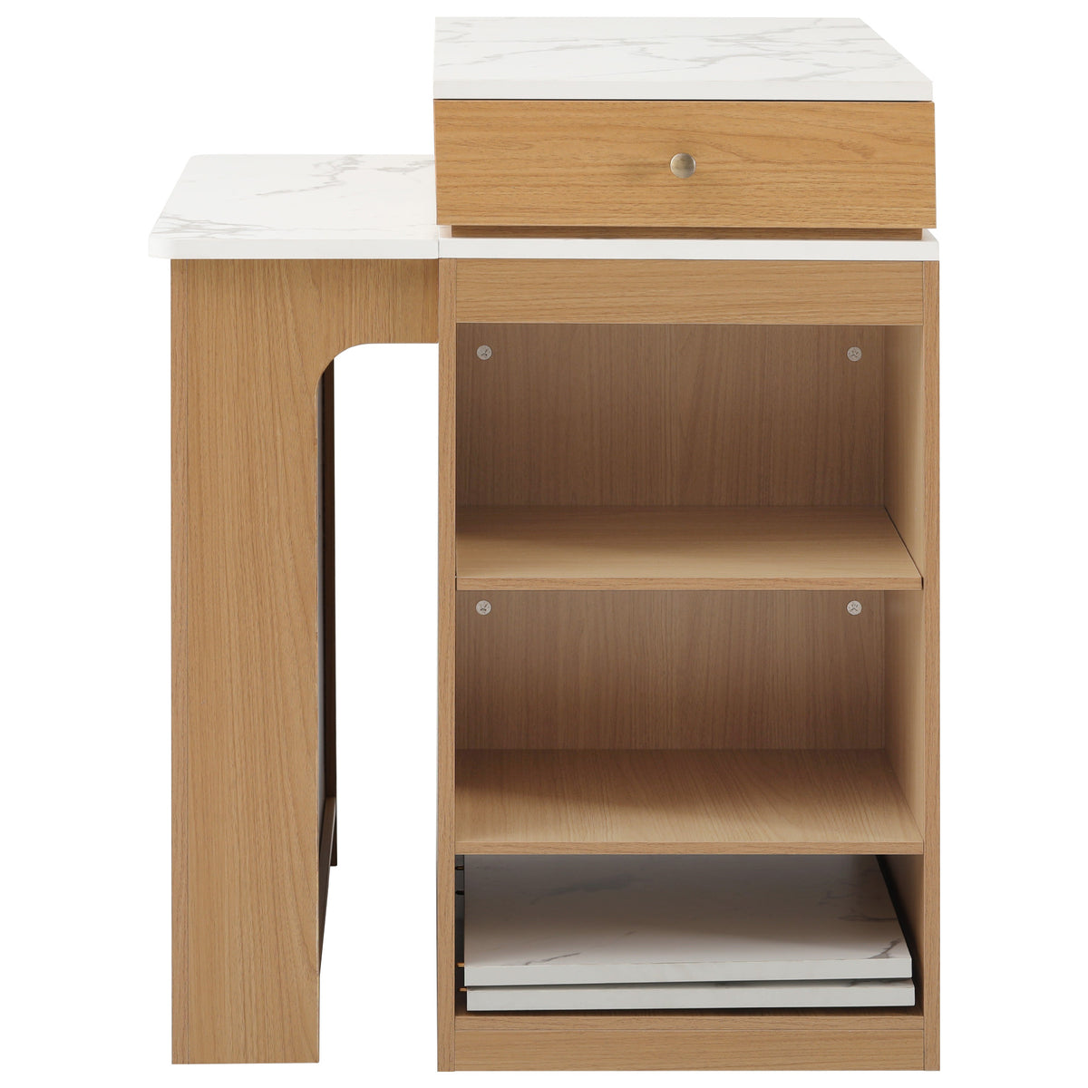 variant-group:rf-n707s000017y|Roomfitters 59.5" Kitchen Island with 41.8" Extendable Dining Table, Double-Sided Storage, Power Outlet, 2 Drawers, Natural
