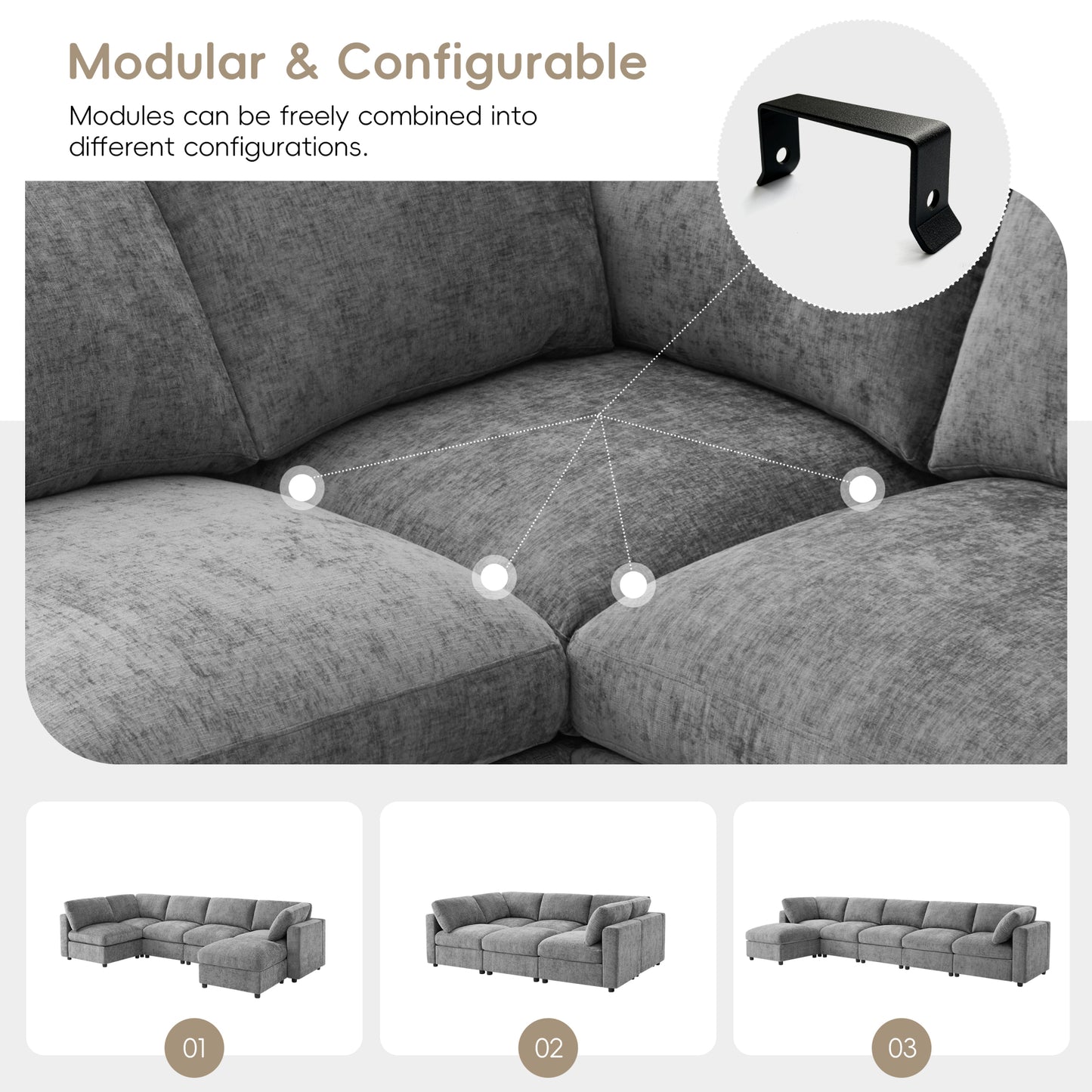variant-group:rf-n723s9792g|Roomfitters 129 Inch Oversized U-Shaped Modular Sectional Sofa, Large Upholstered Living Room Seating Couch Furniture, Gray