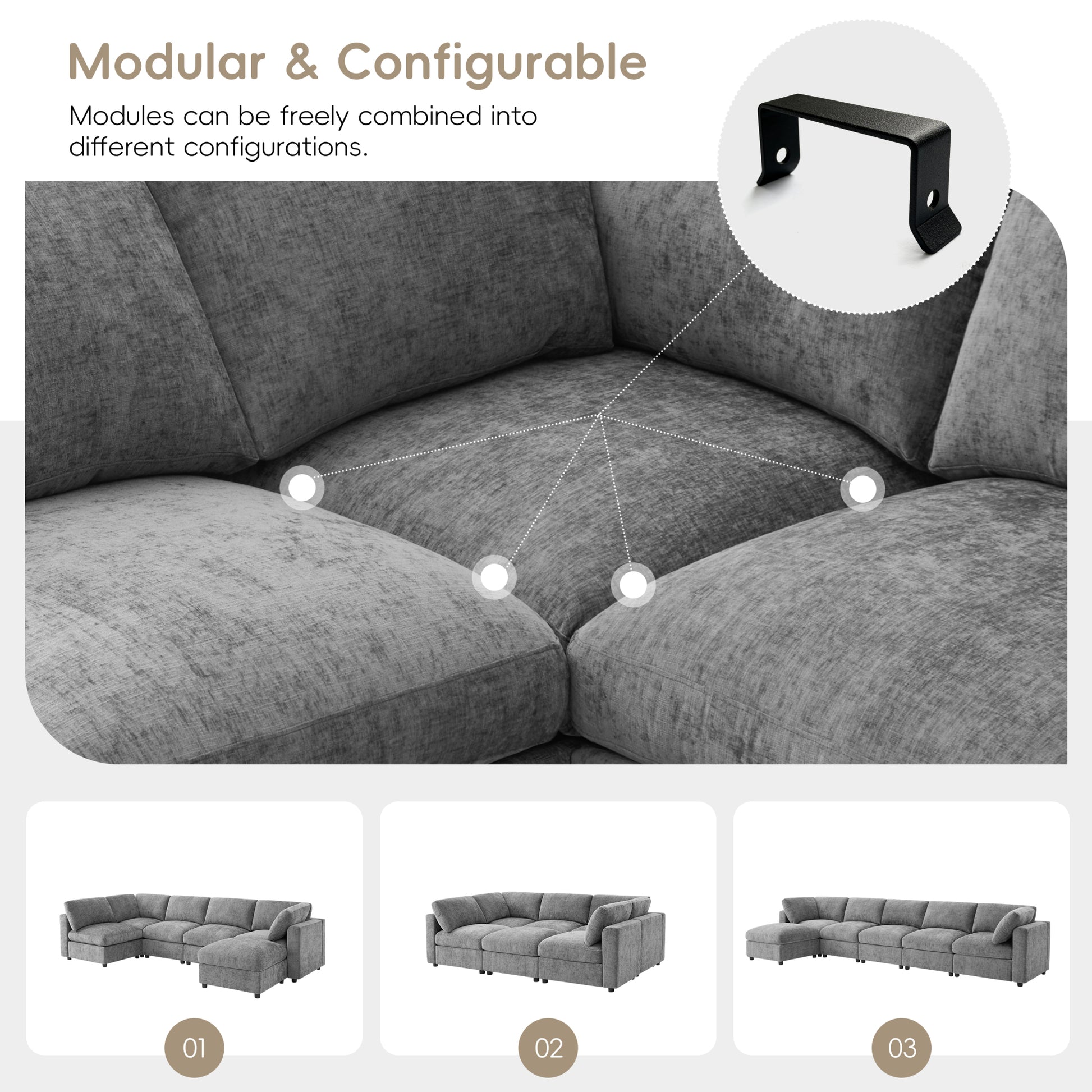 variant-group:rf-n723s9792g|Roomfitters 129 Inch Oversized U-Shaped Modular Sectional Sofa, Large Upholstered Living Room Seating Couch Furniture, Gray
