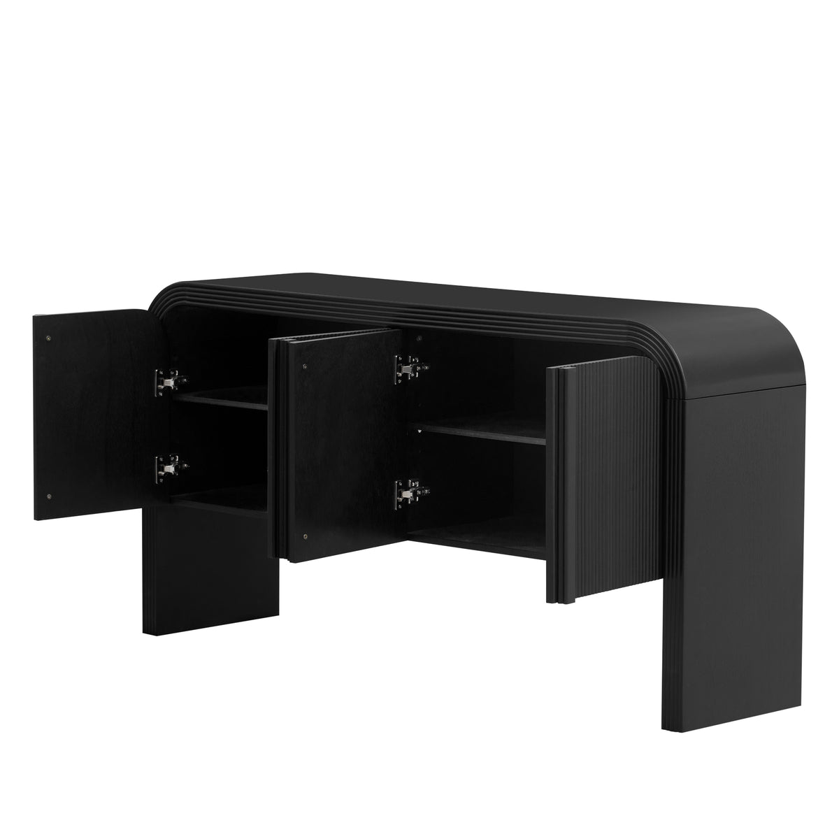 variant-group:rf-n711p415846b|Roomfitters Modern Rustic Black Curved Wave Pattern Console Table with Adjustable Storage Shelf and Elegant Wooden Handles