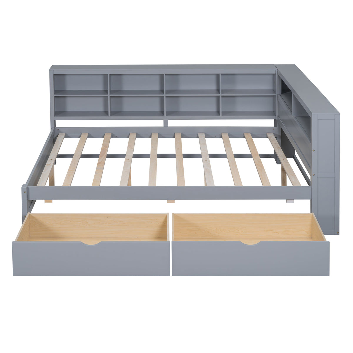 Roomfitters Wooden Full Size Daybed with Versatile Storage Shelf and USB Charging Ports, Functional Design for Modern Living, Grey