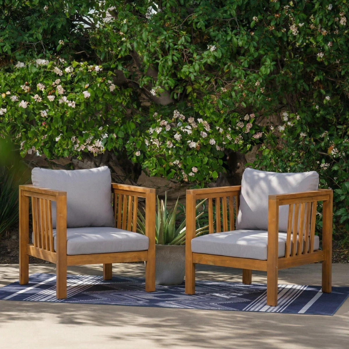 variant-group:rf-n704p448453e|Roomfitters Set of 2 Outdoor Acacia Wood Club Chairs with Modern Square Arms 2-Piece Patio Conversation Set Gray