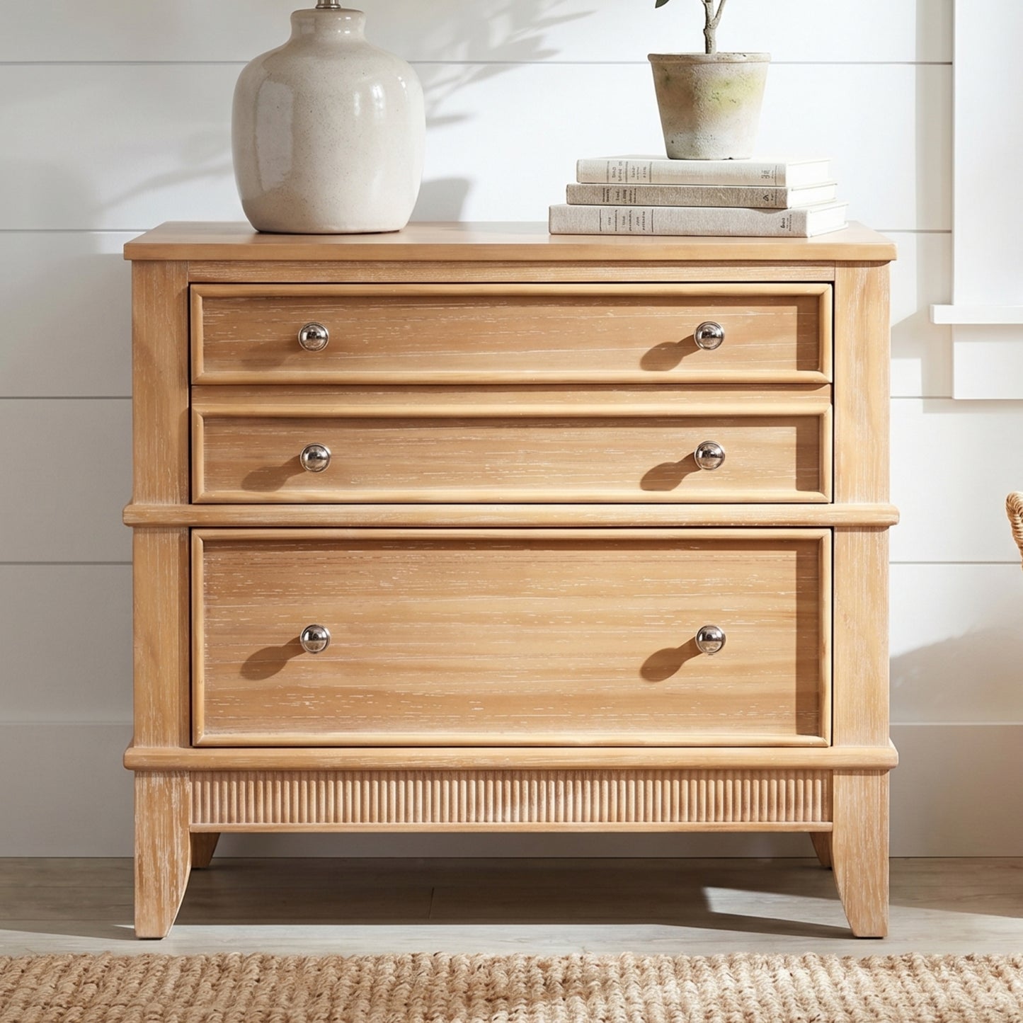 variant-group:rf-n701p183796d|Roomfitters 3 Drawer Farmhouse Wood Nightstand Side Table, Fully Assembled Bedside Accent Furniture, Felt Lined, Hazel