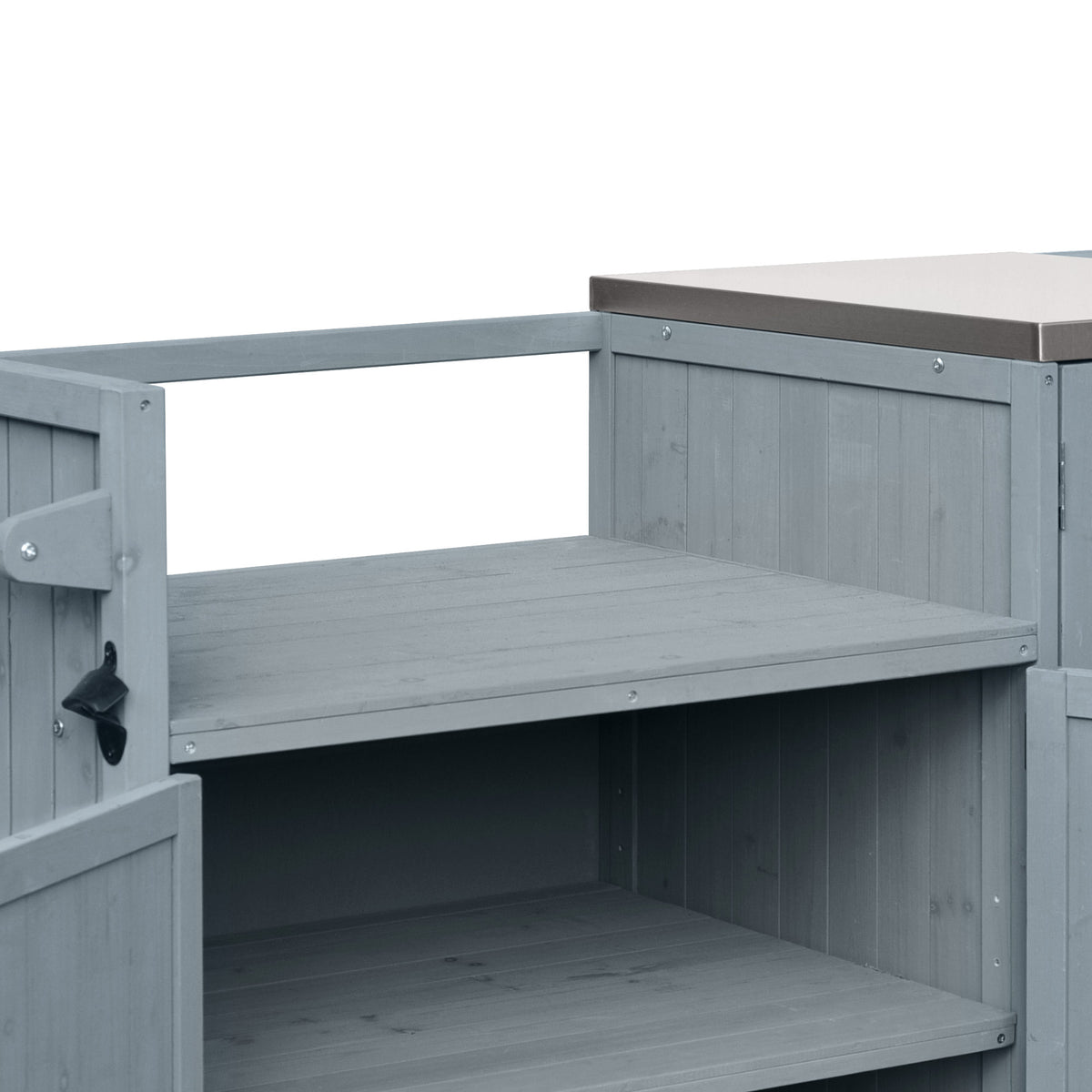 variant-group:rf-n707p392140g|Roomfitters 80.5" Extra Large Grill Cart, Outdoor Kitchen Prep Station with Stainless Steel Top & Kamado Grill Stand, Grey+Blue